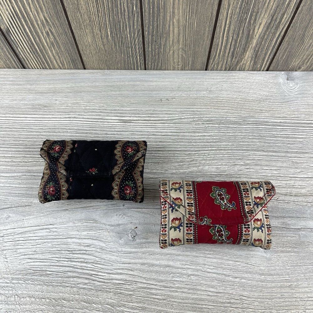Vera Bradley Business Card Holder Red Leaf, Black Floral Design Coin Lot Of 2